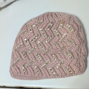 Pink Knit Beanie with Sequins